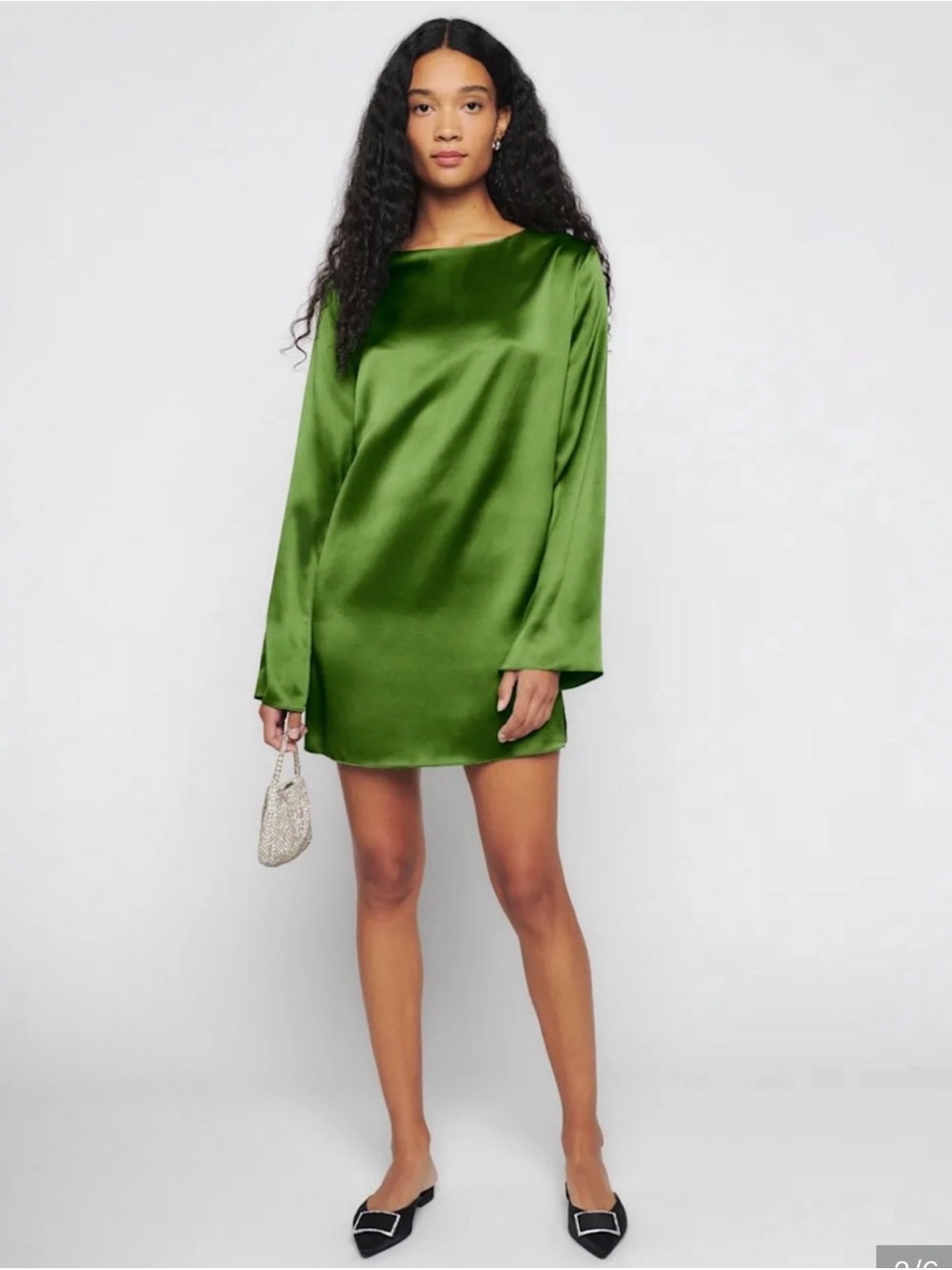 Reformation Green Satin Long-Sleeve Mini Dress